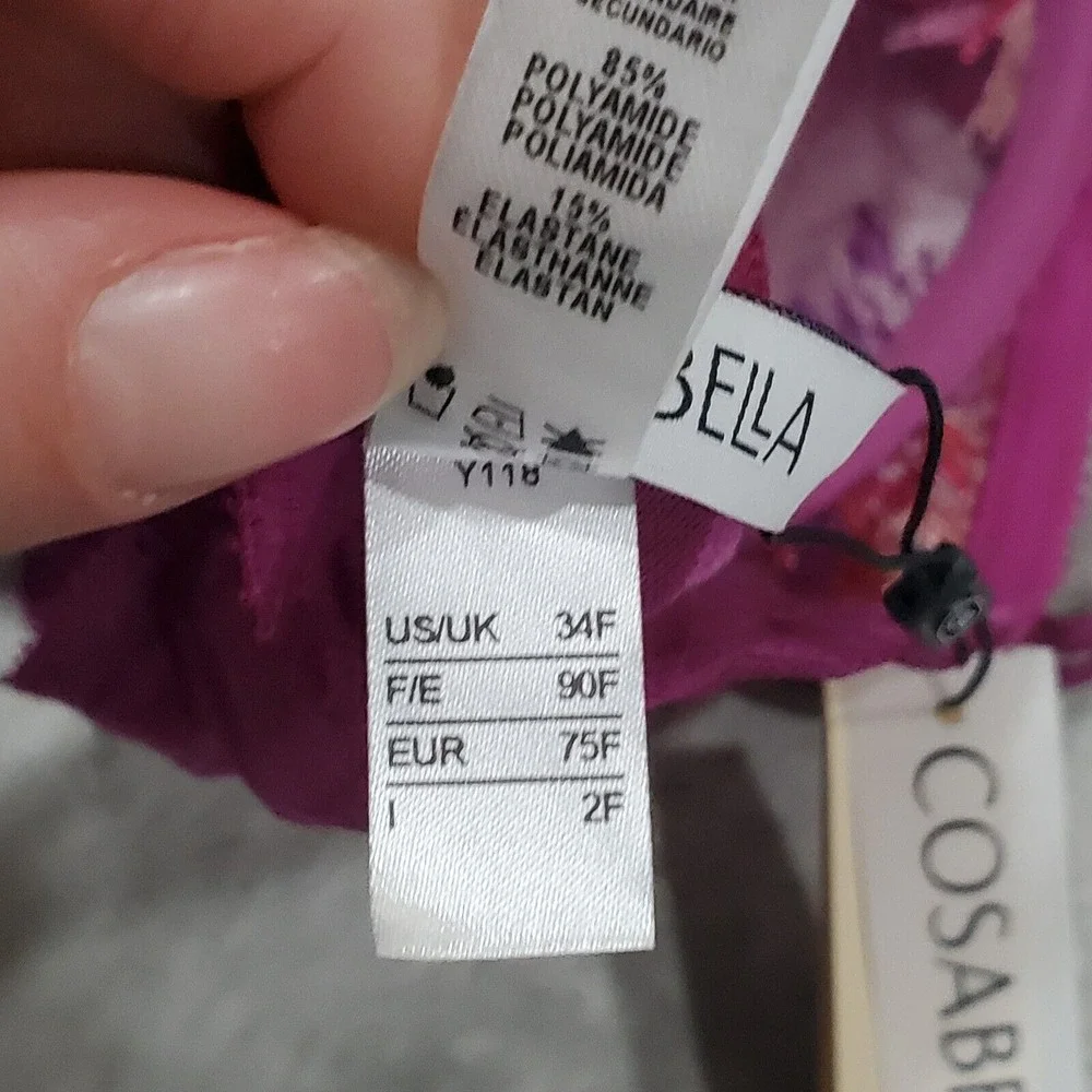 Cosabella Maasai Underwire Bra Pink Purple Floral Lace Mesh 34F NEW‎ W/ TAGS